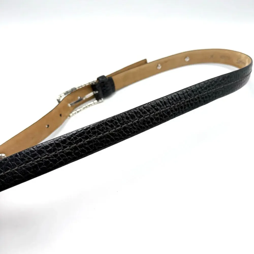 Vintage Brighton Studded Black Leather Belt M 35 Silver Studs Decorative Buckle
